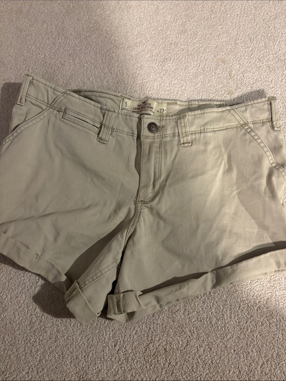 Hollister Women's Light Khaki Roll-Cuff Jean Shorts